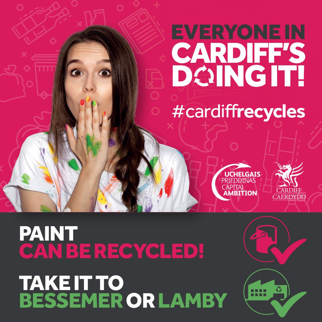 cardiffcouncil's tweet image. Everyone in Cardiff’s Doing It! Paint can be recycled. Take it to Bessemer or Lamby #CardiffRecycles #Cardiff Click here to visit our A-Z of Recycling: socsi.in/Mi9ZJ