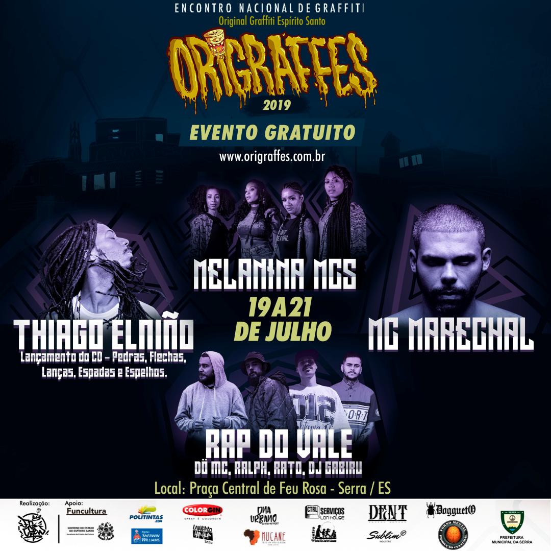 origraffes's tweet photo. Maior satisfação convidar vocês pra colar em Feu Rosa no próximo final de semana!!!! 

Dia 19 (sexta) shows com @melaninamcs e o Rap do Vale 🔥
Dia 20 (sábado) shows com @thiagoelnino e @mcmarechal  🔥

Evento aberto na Praça Central! 
vem com nóis! #ORIGRAFFES 2K19 🚩 https://t.co/X4RZfQqzD8