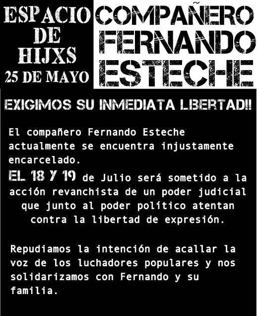 estechefernando's tweet photo. Agradecemos a las compañeras y los compañeros de Hijos 25 de Mayo por la permanente solidaridad.
#LibertadAFernandoEsteche
#LibertadATodxsLxsPresxsPoliticxs https://t.co/Fy0T1UGv61