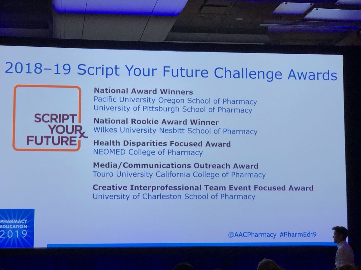 DrTJenks's tweet photo. Go students! Congrats on winning the Media/Communications Outreach Award for Script Your Future. #WeAreTouro #PharmEd19 https://t.co/SPdPjVR0Q6