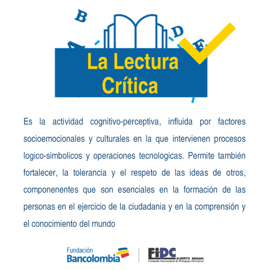 LasletrasvanCol's tweet photo. #TipsDeLasLetras hoy nuestro tip número uno es sobre la lectura crítica. Fundación Alberto Merani - Proyectos Especiales #LasLetrasVanPorColombia https://t.co/r9M1COChia