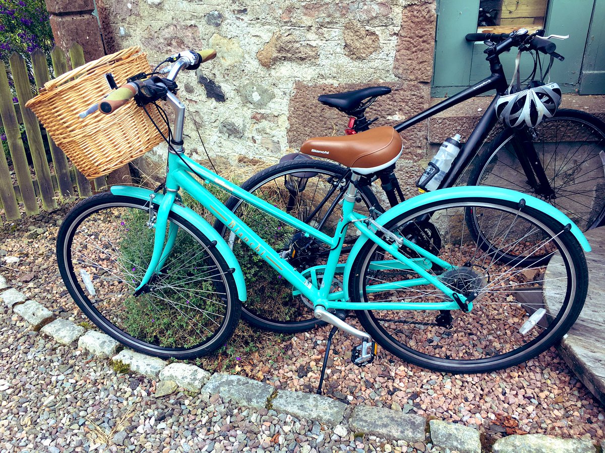 AlisonBurnsJazz's tweet photo. Cycled on my Miss Marple’s bike to my favourite vegan cake emporium. #WeeBearCafe . Wee Bear is the dog on the right. https://t.co/X6uEJ51TRQ