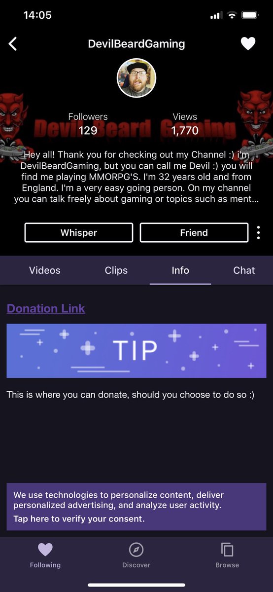 DevilBeardGame's tweet photo. So happy to have hit 💯 followers on twitch Never thought I would so thank you and on to the next goal! #twitch @Twitch @TwitchRetweetGN #streamers #StreamersConnected #SupportAllStreamers #devilbeardgaming #MMORPG #FIFA19 #horror #ElderScrollsOnline #Skyrim #MentalHealthMatters https://t.co/Fr4fc9fGbI