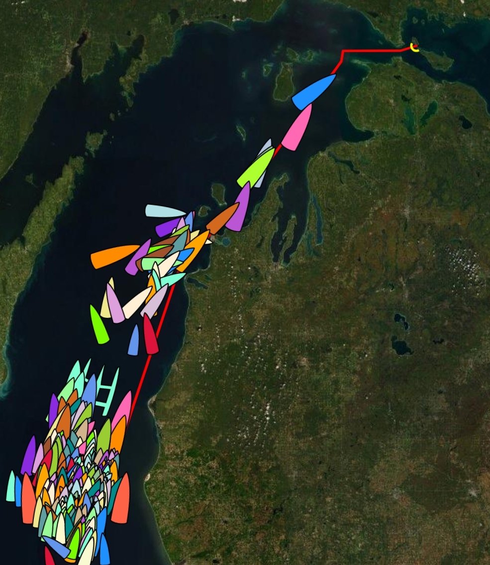 NauticalBoutiq's tweet image. Whitehawk (blue) and Infinite Diversion (pink) still out front in #AmericasOffshoreChallenge at 9:25 EDT. We were expecting a slower race, based on weather forecasts... And fly forecasts!! #CYCRTM