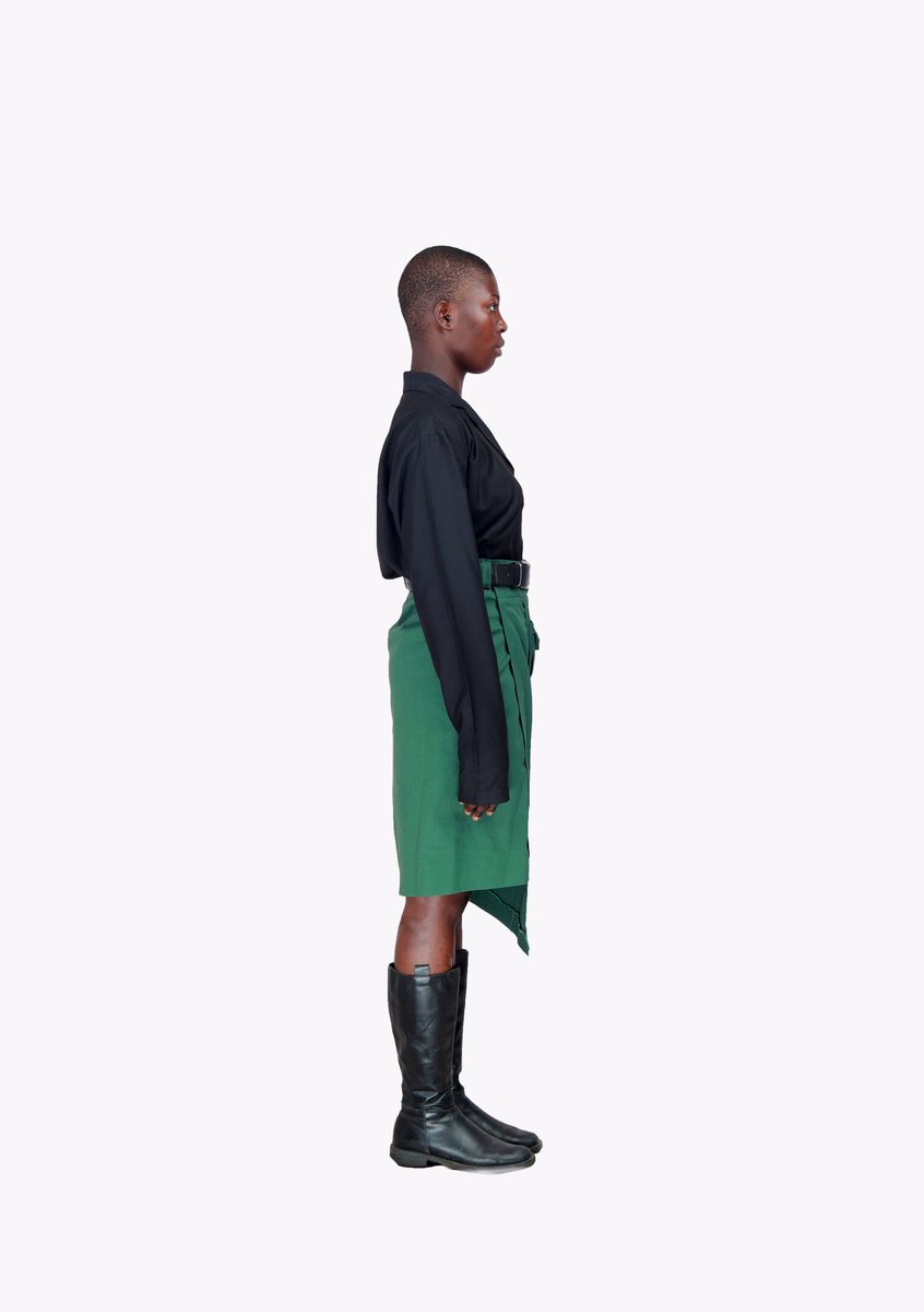 YOU_NIGERIA's tweet photo. Look 5 from the RESORT 19’ COLLECTION 
Look 5: Female wrap combat skirt in green and Unisex revere collar shirt in black
Photographer: @beyuzzphg
.
#YOU #YOUmen #YOUwomen #yourstyleisYOU https://t.co/pH7NGfpCRy