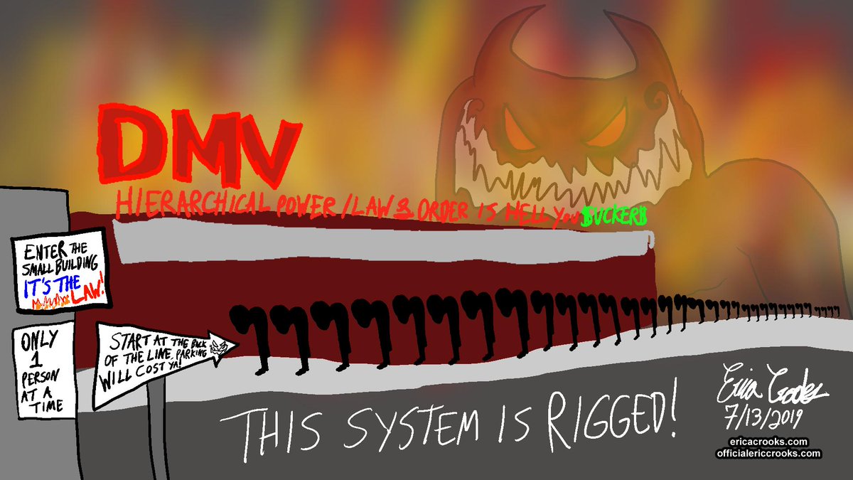 crooks_erica's tweet photo. DMV is HELL ! #DMV #departmentofmotorvehicles #DMVsucks #DMVisHELL #cartoon #cartoons #darkcomedy #darkhumor #anarchism #satire #politicalsatire #politicalcartoon #webcomics #politicalcartoons #webcomic #comic #comics #classwar #anarchy #anarchism #anticapitalist #anticapitalism https://t.co/GVIhMBg5JY