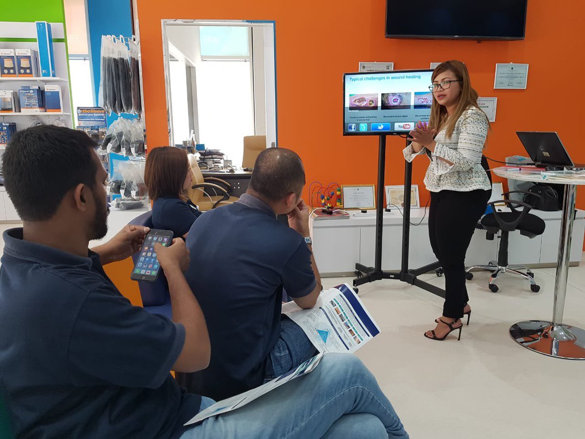 ArabianHomeCare's tweet photo. Coloplast conduct training for the staff of Arabian Home Healthcare held at Dubai Showroom Oud Metha this afternoon July 14, 2019.
#AHHC #VenousLegUlcer #DiabeticFootUlcer #SacralPressureInjury #PressureUlcer #WoundInfection #Necrocis #PeriwoundSkin #WoundExudate https://t.co/ZN45pVCo1E