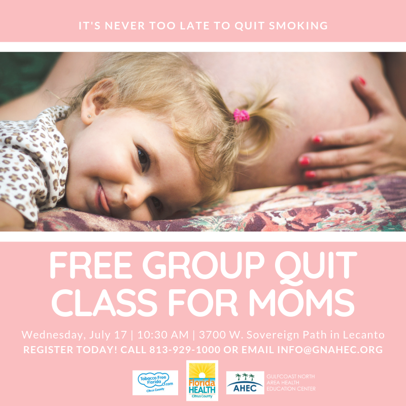 HealthyFla's tweet photo. Quitting smoking is one of the most important ways you can protect your and your baby's health. Register for this free #GroupQuit class designed just for pregnant and postpartum women on Wednesday, July 17, at #FLHealth in Citrus County. Call 813-929-1000 or email info@gnahec.org https://t.co/qU5Prczxzv