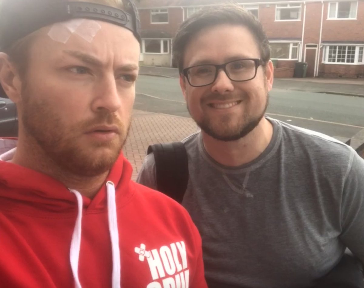 SteveHermon's tweet photo. @mothfromdaflats @WWEMaverick @BeaPriestley @HailWindsor What a weird time in #BritWres that was... I randomly found this pic the other day. It was taken after conducting probably the most bizarre but funniest interview Iโve ever done. ๐คฃ https://t.co/B0pskMZ39V #HolySpud https://t.co/2bOKEhwOGC