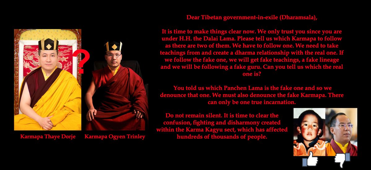 Canonbodrangzen's tweet photo. "Dear #Tibetan leadership in #Dharamsala, we will support your decision. Please tell us which is the real #Karmapa. https://t.co/Phr5MNV8Ei
#Tibet #Tibetans #KagyuMonlam #Faith #DalaiLama #TibetCause #FreeTibet #FrosoTheBozo #FrosoPloumidi #ChristopheBesuchet #Rangzen #India" https://t.co/mNiaqHH2Mi
