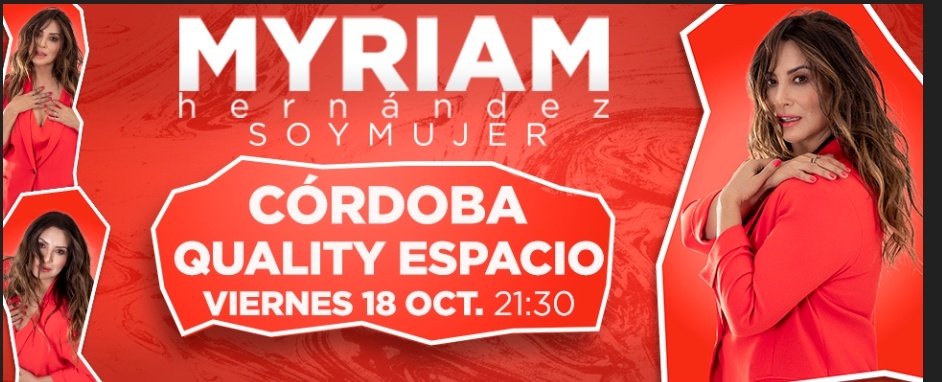 MyriamHNArg's tweet photo. 18/octubre #MyriamHernandez en #Cordoba ... #espacioQuality entradas a la venta desde el 15/Julio... https://t.co/4lfe1p7YNG