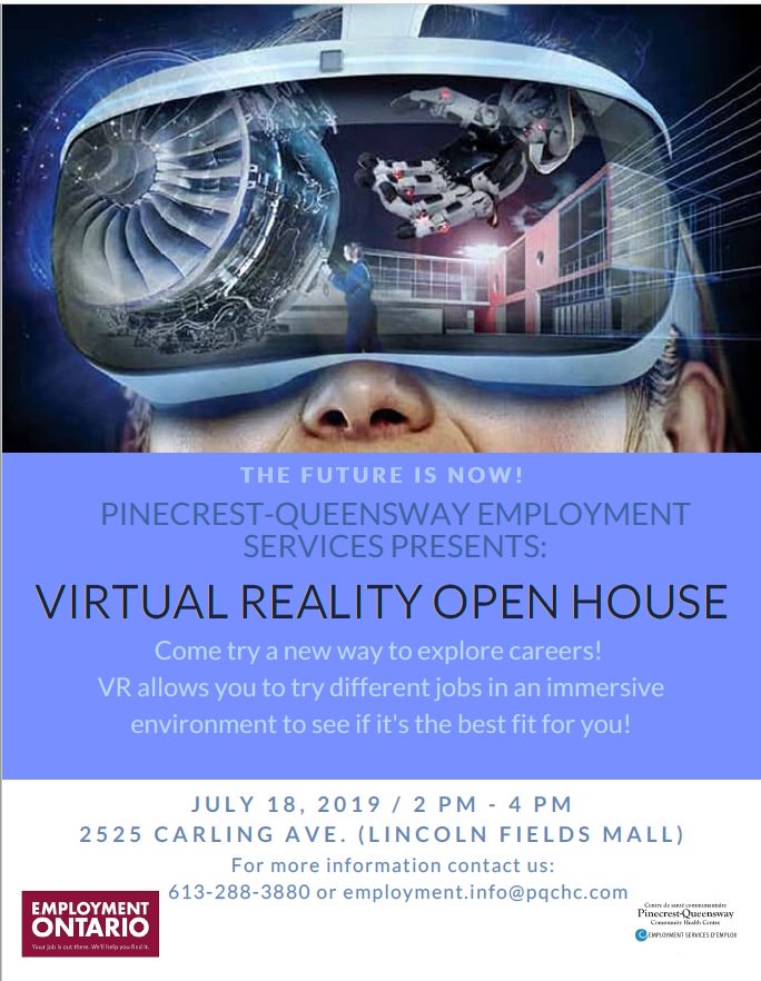 PQ_Employment's tweet photo. Everyone is invited to our Virtual Reality Open House! It's the next evolution in Career Exploration! #VirtualReality #careers #ottawajobs https://t.co/OesS5wb34K