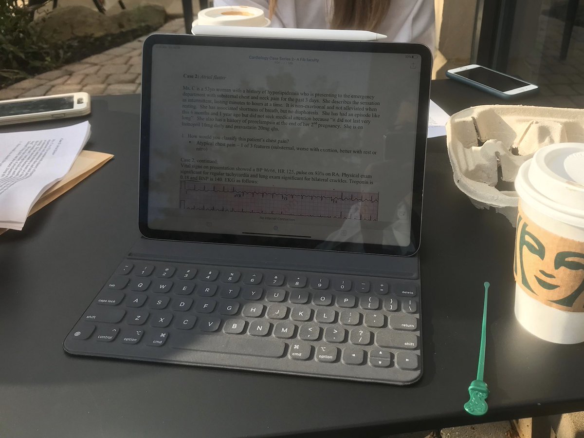 jelevenson's tweet image. When you’re given the opportunity to educate new interns about atrial fibrillation: teach outside, basking in the morning sun, with a fresh cup of caffeine. #CardioEd #meded #Reflectionoftheweek @PittCardiology