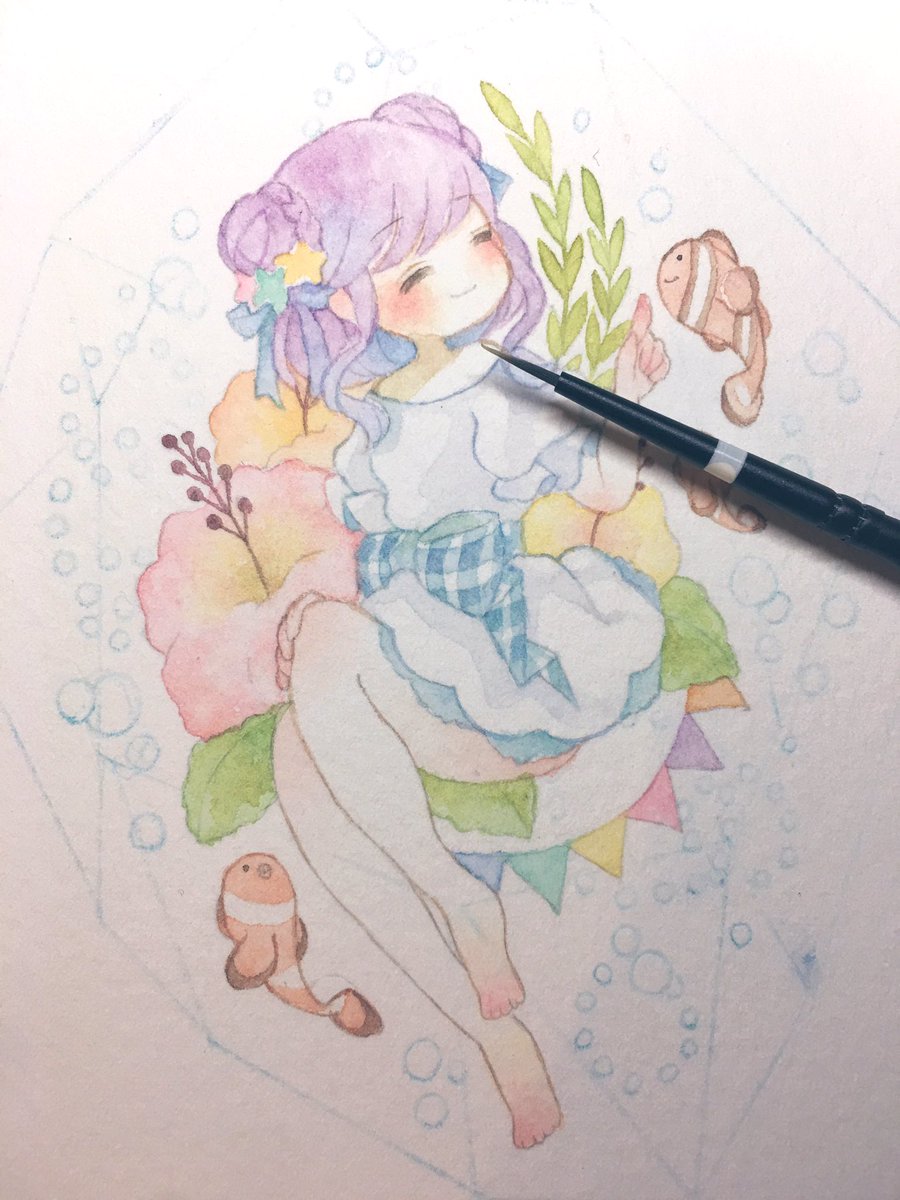 2枚目塗ってます 透明水彩 アナログイラスト ほしこめ 三人展11 28 のイラスト