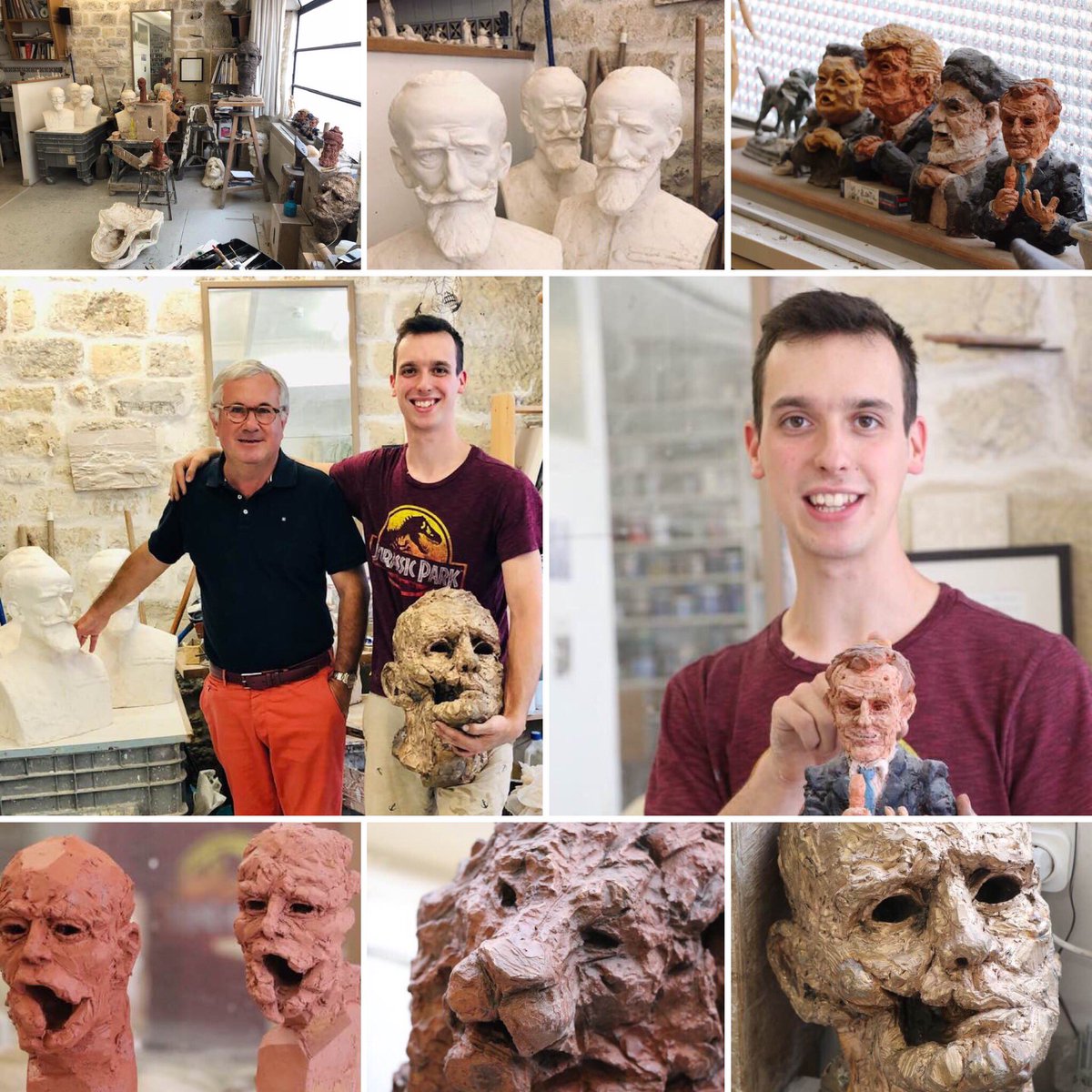LesGCasseesUBFT's tweet photo. Joli visite de l’atelier du talentueux sculpteur Thomas WAROQUIER, qui se passionne pour le travail autour de la défiguration et des «Gueules Cassées». Restauration en cours du buste du Gal Rollet, père de la Légion Étrangère et président des Gueules Cassées de 1939 à 1941. https://t.co/ovhVxYUIMn