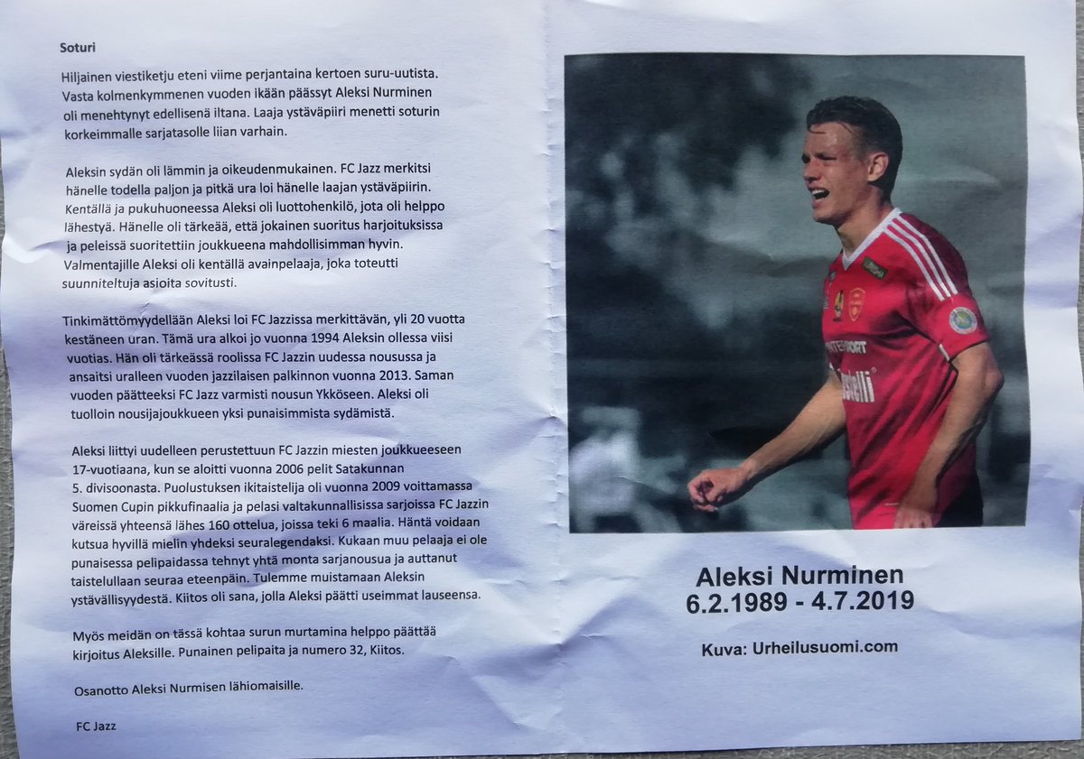 TLeivoJokimaki's tweet photo. Ei niin tärkeää tänään itse jalkapallo @FC_Jazz @Joutsenlauma ottelussa. Erittäin tyylikkäästi ja koskettavasti hoidettu muistotilaisuus FC Jazzilta. #RIPNure #Legenda #Kakkonen #respect https://t.co/uY0Mu8D7u9