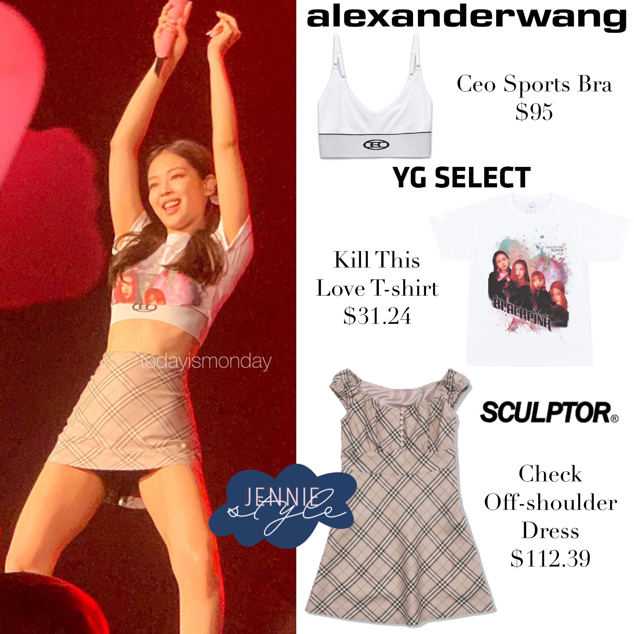 Jennie Style on X: In Your Area in Bangkok D-3 190714 Alexander Wang Ceo  Sports Bra $95, Kill This Love T-shirt $31.24, Sculptor Check Off-shoulder  Dress $112.39 #BLACKPINKInBangkokEncoreDay3 #BLACKPINKinBANGKOK #jennie  #blackpink⁠ #blackpinkfashion #