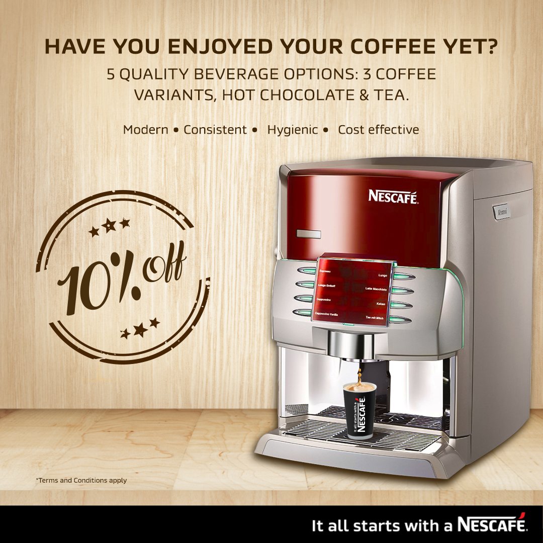 NESCAFÉ Kenya on X: Share the great taste of #NESCAFÉ with your office  colleagues and business partners as you go about your work day. Get 10% off  the NESCAFÉ® Machine starter pack