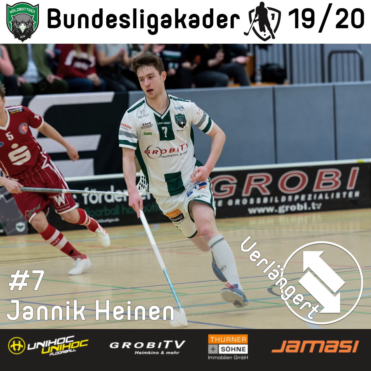 DJKFloorball's tweet photo. Erfreuliche Transferüberraschung für die DJK.
Jannik Heinen hat sich entschieden, für eine weitere Saison für die DJK Holzbüttgen aufzulaufen. Unsere #7 wird zudem einen Bundesfreiwilligendienst bei der Floorballabteilung absolvieren.
#fdsilly #preseason #hejadjk #djkfuture https://t.co/2dIVjiOCF6