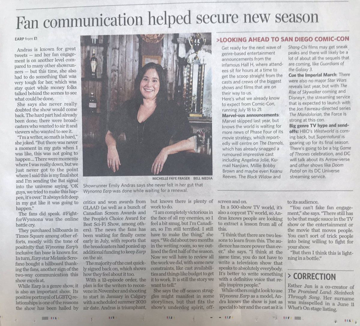 KatBarrell's tweet photo. I love starting my day reading the paper ... but most especially when there’s a feature about the #EARPERs  on the front page of the entertainment section!!!Thanks @TorontoStar 👋 https://t.co/vcEl859m3a