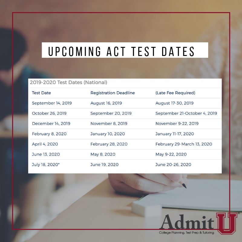 AdmitUConsult's tweet photo. ❗❗Don't forget - we've outlined the upcoming ACT Test Dates and Deadlines for you here. 

We also offer multiple services to help you in your journey to college. 

https://t.co/d8JQz6kBaz https://t.co/EGj6Kqt8K1