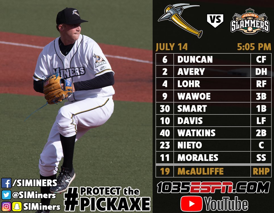 SIMiners's tweet photo. Big rubber game tonight against the Slammers as we look to take the series! First pitch at 5:05 with @JPGuerette at the links below. #ProtectThePickaxe
LISTEN: https://t.co/tmRfHB8xa1
WATCH: https://t.co/iWzS5xl8tH https://t.co/UKpu25AORD