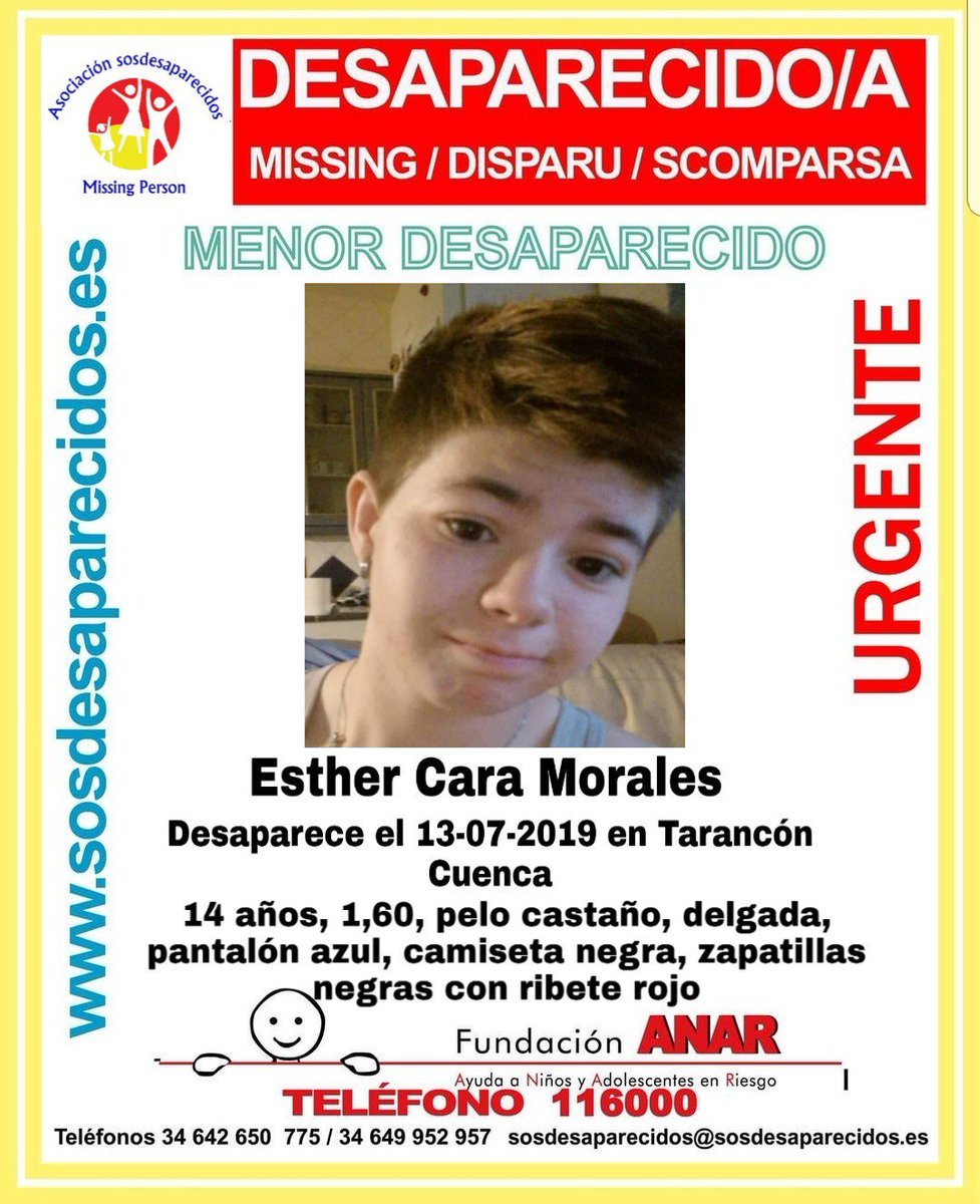 guardiacivil's tweet photo. 🆘#MUYURGENTE⚠️ 

Esta es Esther, una #menor que ha #desaparecido en Tarancón #Cuenca

Si la has visto llámanos
 ☎062 
 ☎112 

Tu RT es muy importante https://t.co/cOkqQ3v5tP