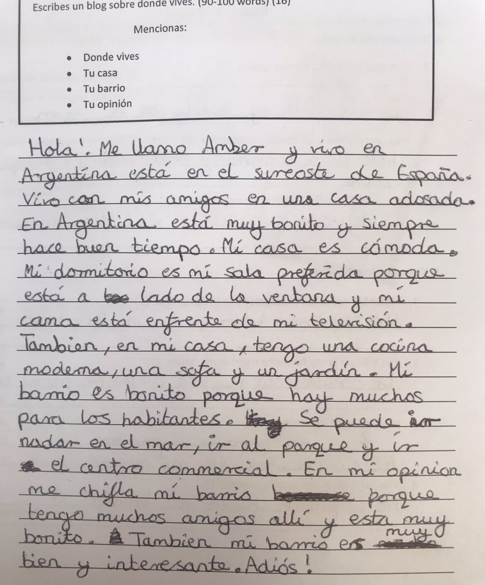 RBSCMFL's tweet photo. Wow! So impressed with some of Year 8s writing tests - what a way to finish the year 💪🏼 Nadia P and Tahlia A have almost no errors, you girls are going to smash your GCSEs next year if you keep this up! 🇪🇸 @RobertBlakeSC https://t.co/V1ifJ4CivK