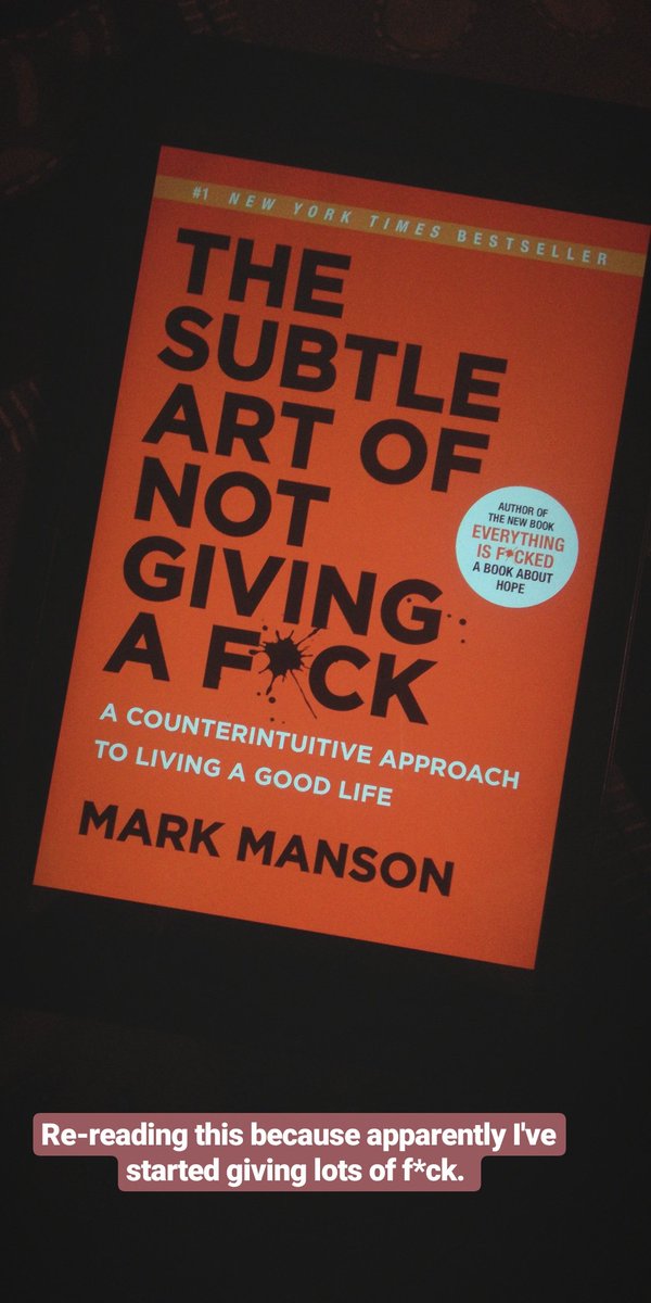 sehertastic's tweet photo. Re-reading this because apparently I've started giving lots of f*ck.
#TheSubtleArtofnotgivingafuck @markmanson https://t.co/MawLnOiHR5