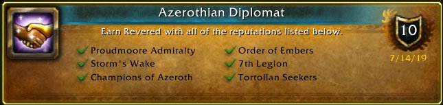 I just earned the [Azerothian Diplomat] Achievement! #Warcraft