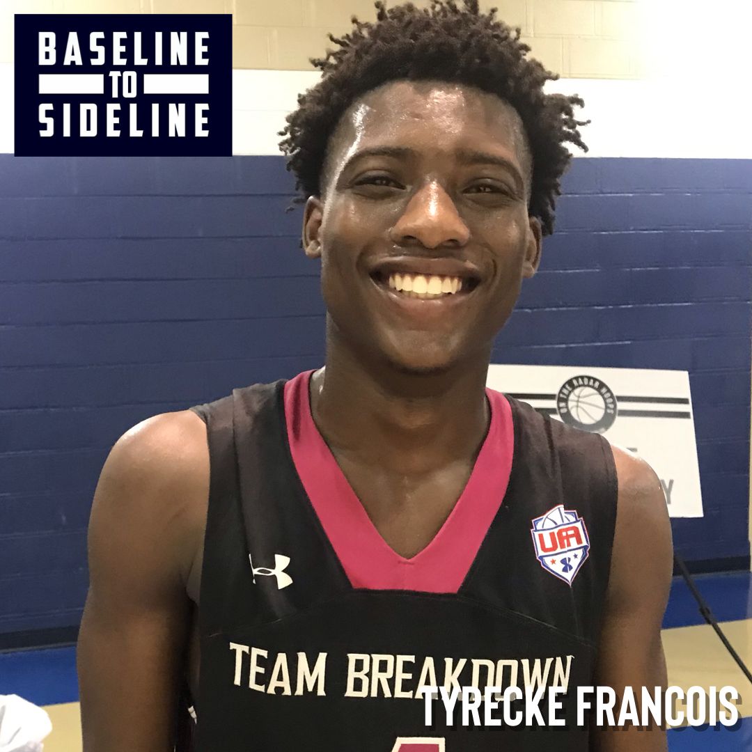 BTS_Report's tweet photo. This picture is the only time anyone could stay in front of Tyrecke Francois. The @TeamBreakdown Grey guard has defenders on skates. He finished with 26 points &amp; 10 assists. When defenders stayed in front of him he dropped in six 3-pointers @OntheRadarHoops #Elite32 #LivePeriod https://t.co/0qp3DCOXTp