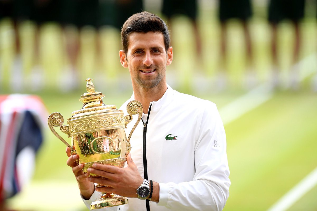 NovakGOATovic's tweet photo. Novak Djokovic- nerves of steel. Only you can save 2 match points on Federer’s serve in a 5th set of a grand slam final and win the match ! #Serbinator #WimbledonChampion @DjokerNole https://t.co/2eYC6zA2d1