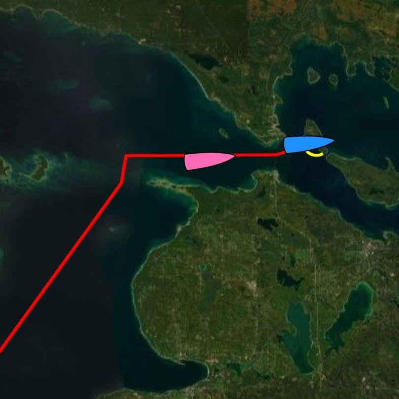 NauticalBoutiq's tweet image. Boy, that was the longest stretch, ever!  They were sitting behind that bend for a couple HOURS, and it looks like Whitehawk has crossed #AmericasOffshoreChallenge's finish line. Congrats, captain and crew! That's still Infinite Diversion in the pink. #CYCRTM