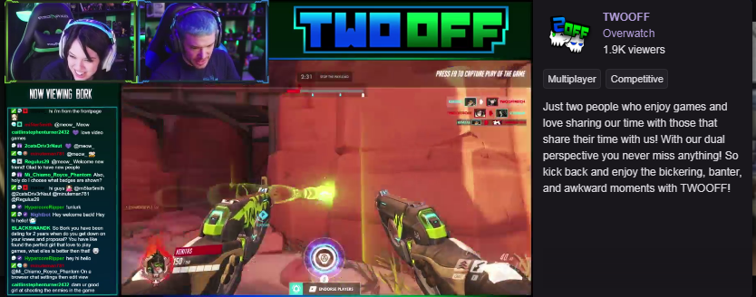 GambitXtreme's tweet photo. Go check out my friends @Twooff_ and there duo #stream, they are on the #FRONTPAGE of @Twitch for the next 2 hours. The full #TWOOFF experience is incoming and will be epic. #gamers #blizzard #retweet #geeks #twitch #CoupleStreamers #streamers #Overwatch https://t.co/yXejA7RjSH