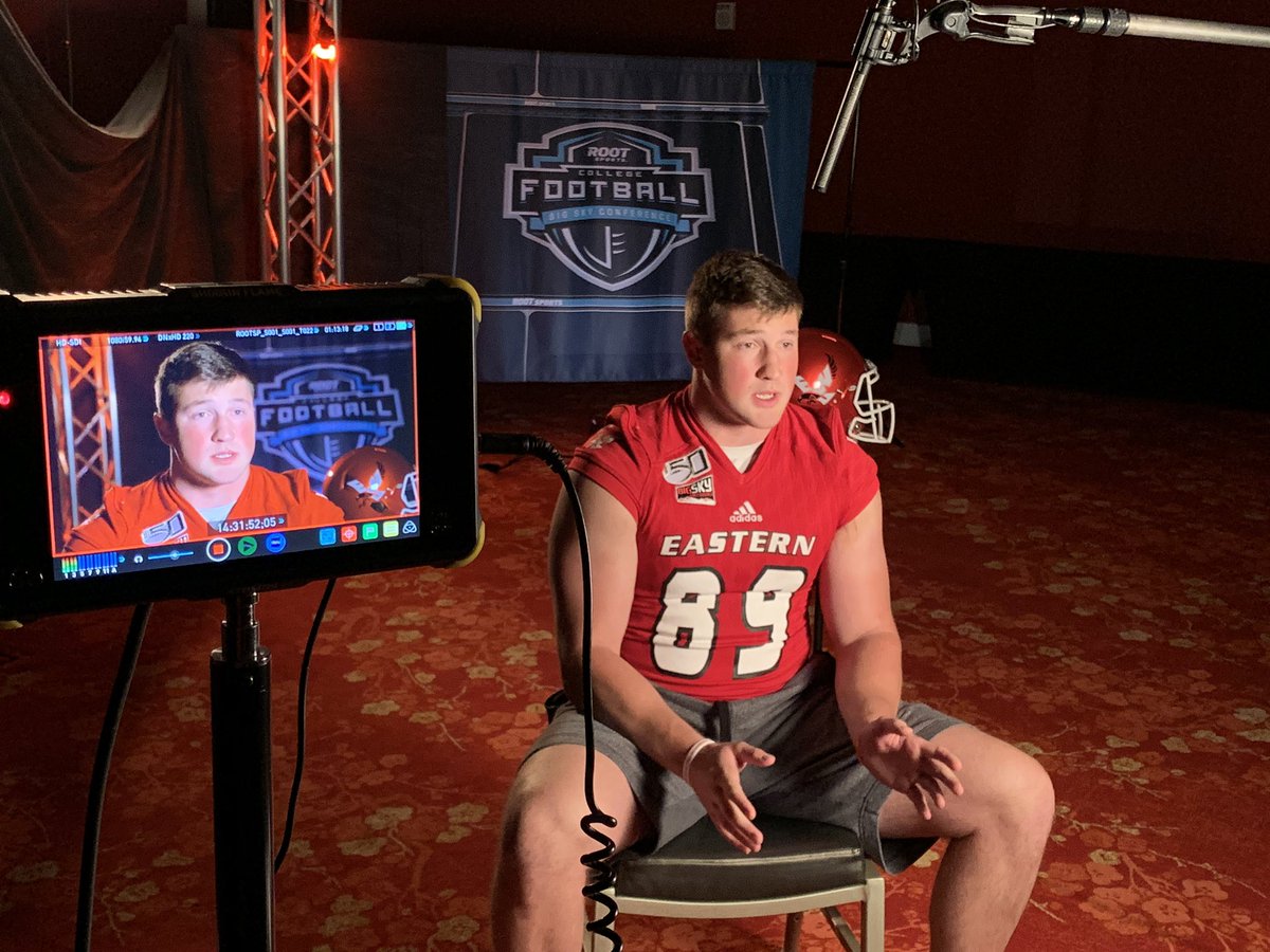 EWUFootball's tweet photo. It’s 🎥 time with @ROOTSPORTS_NW for @JayceGilder5 at the 2019 #BigSkyKickoff!!!

#ProtectTheRed #ATS #GoEags https://t.co/1Sa6QidmpD