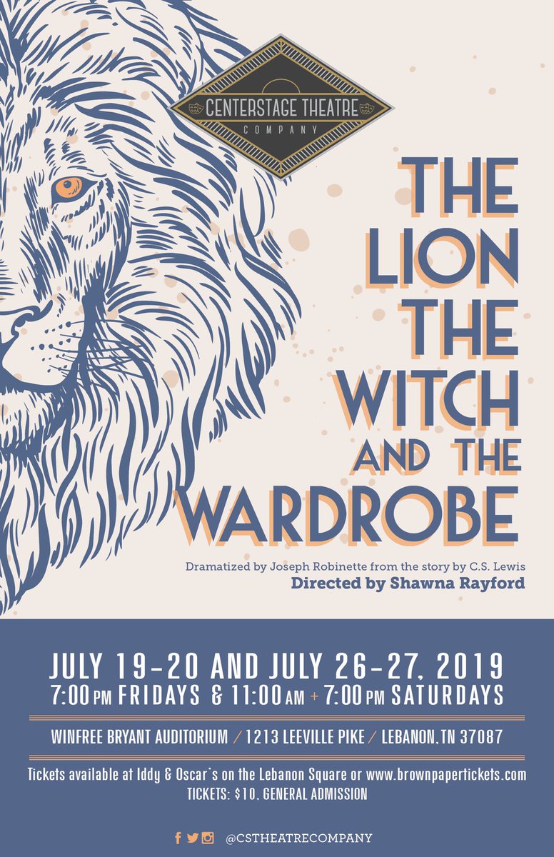 Quick! Like and Retweet this flyer for a chance to win two free tickets to our production of Narnia: The Lion, The Witch, and The Wardrobe under the direction of Shawna Rayford! The winner will be chosen this Thursday, July 18th. Good Luck! 🦁