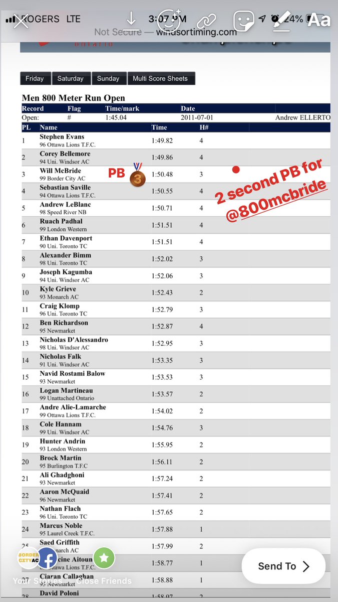 BorderCity_AC's tweet photo. 2 second PB today & π₯at the @athleticsont championships for Will McBride in the 800m as he ran 1:50.48. #run4theborder https://t.co/7oLs5yAOnw