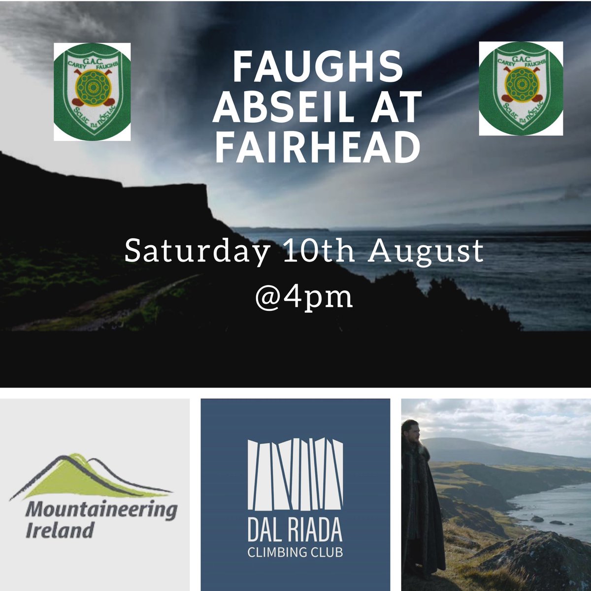 Carey Faughs Abseil at Fairhead A new and completely unique fundraiser for anyone that wants to try something different and take the chance to abseil the mighty cliffs of Fairhead! On Saturday the 10th August at approx 4pm, kindly sponsored by Hunter Kane! Details on Facebook!