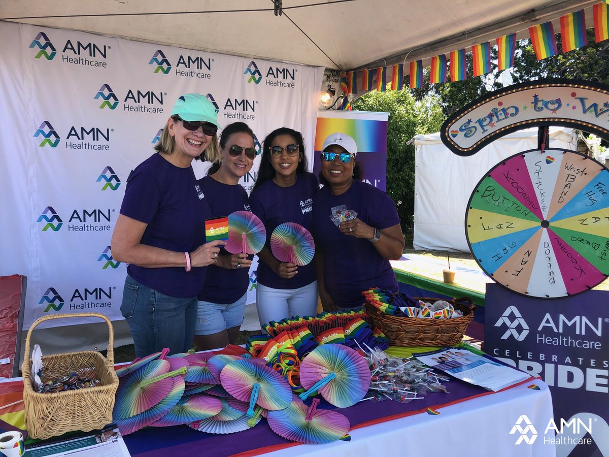 AMNHealthcare's tweet photo. It's a beautiful weekend in San Diego, and AMN Healthcare team members, family, and friends are demonstrating their commitment to #LGBTQ+ equality at #SDPride! #AMNCares https://t.co/sjge2945c9