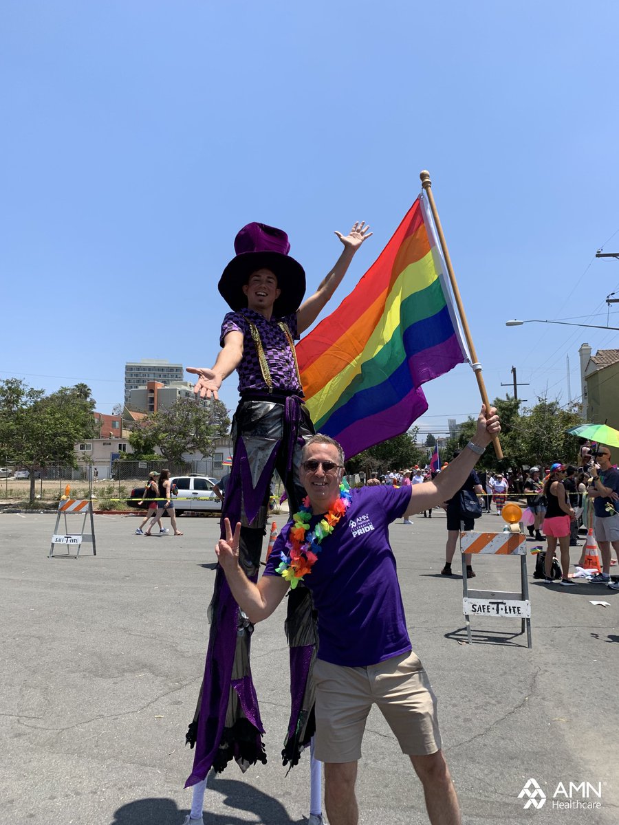 AMNHealthcare's tweet photo. It's a beautiful weekend in San Diego, and AMN Healthcare team members, family, and friends are demonstrating their commitment to #LGBTQ+ equality at #SDPride! #AMNCares https://t.co/sjge2945c9