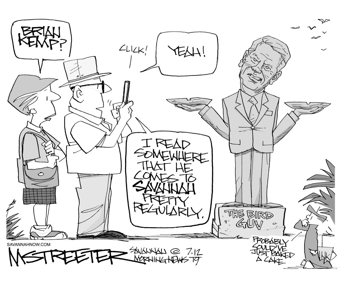 MarkStreeterSMN's tweet photo. Saturday's SMN Cartoon: "Frequent Flyer" #Savannah @SavannahOpinion #StreeterCartoon #BrianKemp #BirdGirl https://t.co/UDPYswfcJO