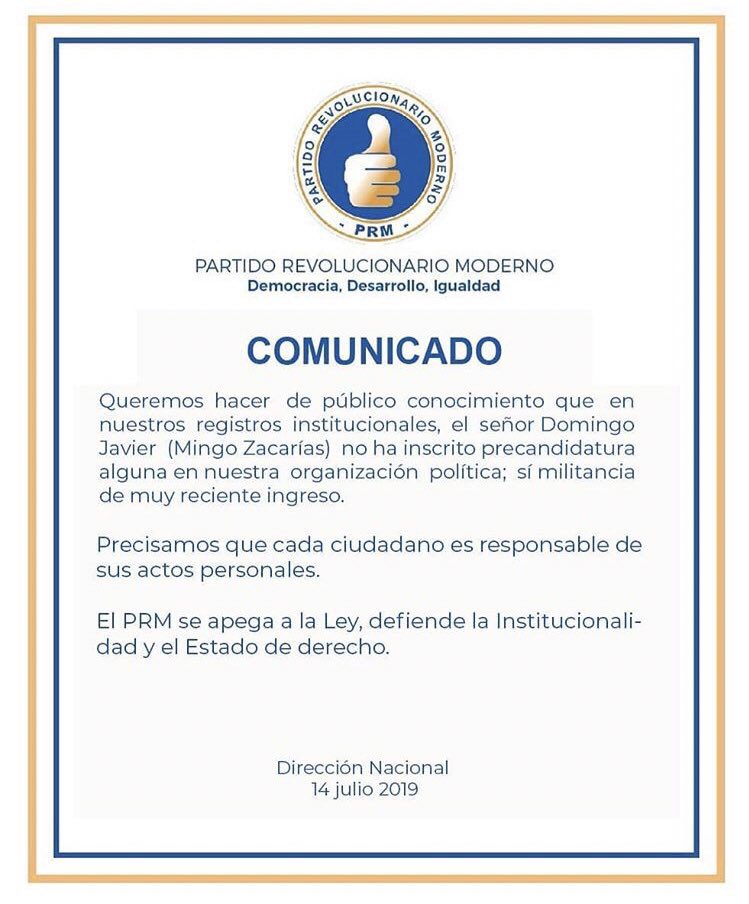 ElLectorRD's tweet photo. @prm_oficial desmiente que Domingo Javier (Mingo Zacarías), detenido por la @dncdrd con más de 90 kilos de drogas, se haya inscrito como precandidato a alcalde del partido en el distrito municipal Los Guaraguao en Villa Riva.

#ElLectorRD #Política https://t.co/s40WzjCjbd