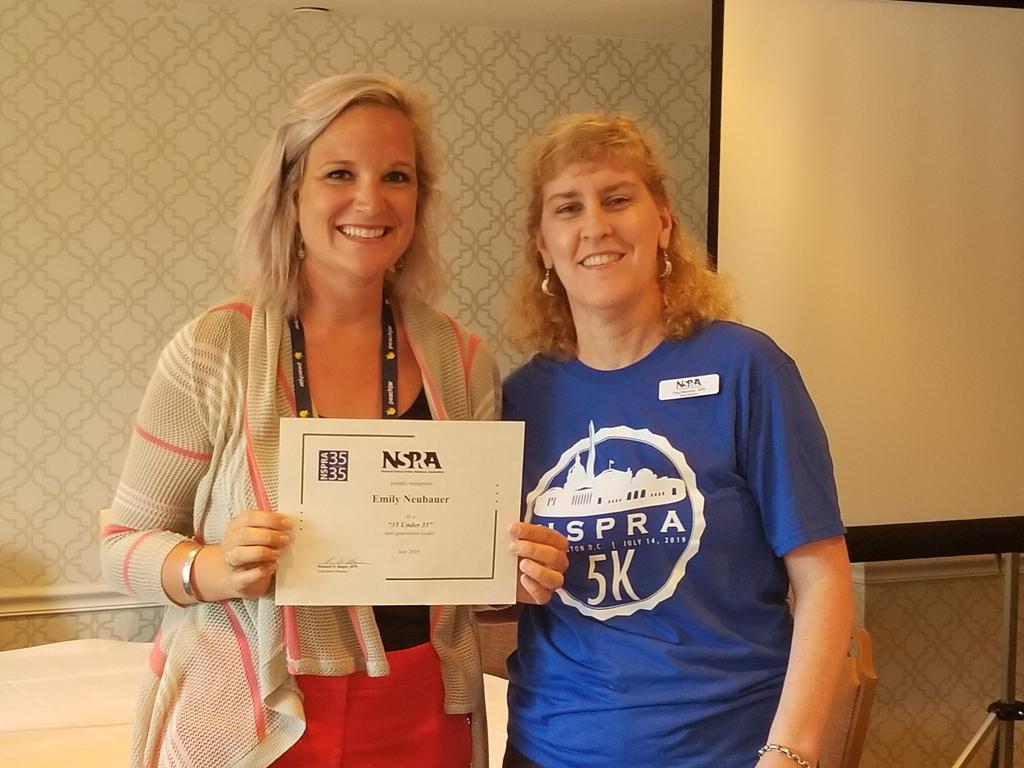 StacyTappAPR's tweet photo. Congrats to @RacineUnified communications mgr @EmilyInWI for her @NSPRA 35 Under 35 award! @WSPRA Pride! #schoolPR #NSPRA2019 https://t.co/WpKBrX3JSy