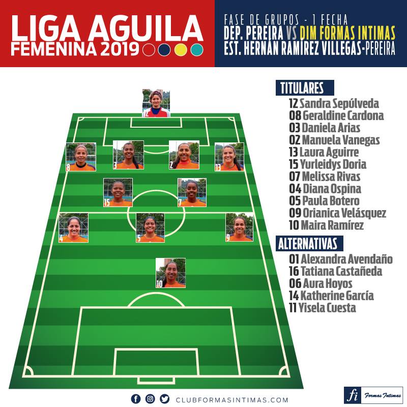 CLUBFORMAS's tweet photo. #LigaFemenina2019 🔴🔵💛💙
Esta es nuestra alineación de hoy para el juego frente a Deportivo Pereira.

#ATuLado #FormasIntimas #FútbolSinGénero #DIM #DIMFI https://t.co/GSwhQSyZGX