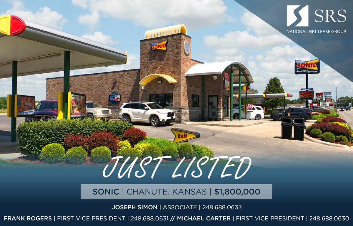 Just Listed: Sonic Drive-In - Chanute, KS - 15 Year Sale Leaseback - Rent Increases - 50 Year Operating History - Bring Offers

Joseph.Simon@SRSRE.com
#NNN #NetLease #Investor #InvestmentSales #Development #Retail #SingleTenant #StripCenters #Brokerage #CRE #CommercialProperties