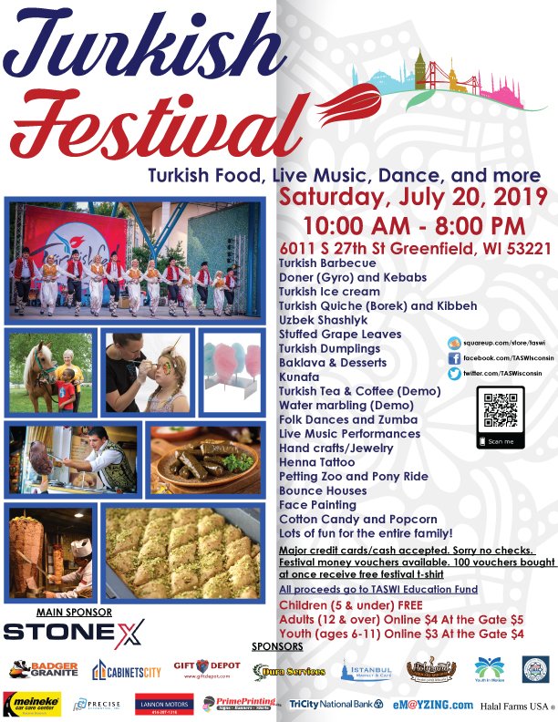 TASWisconsin's tweet photo. Hi Milwaukee! 

Ready for the #Turkish #Fest on next Saturday? 

Immerse yourself with amazing Turkish food, live music performances, cultural dances, art demonstrations and more. Join us on 7/20! @fox6now @WISCTV_News3 

Tickets at https://t.co/zmKTdO6vXQ
#MKETurkishFest https://t.co/x8v8d5Gap8