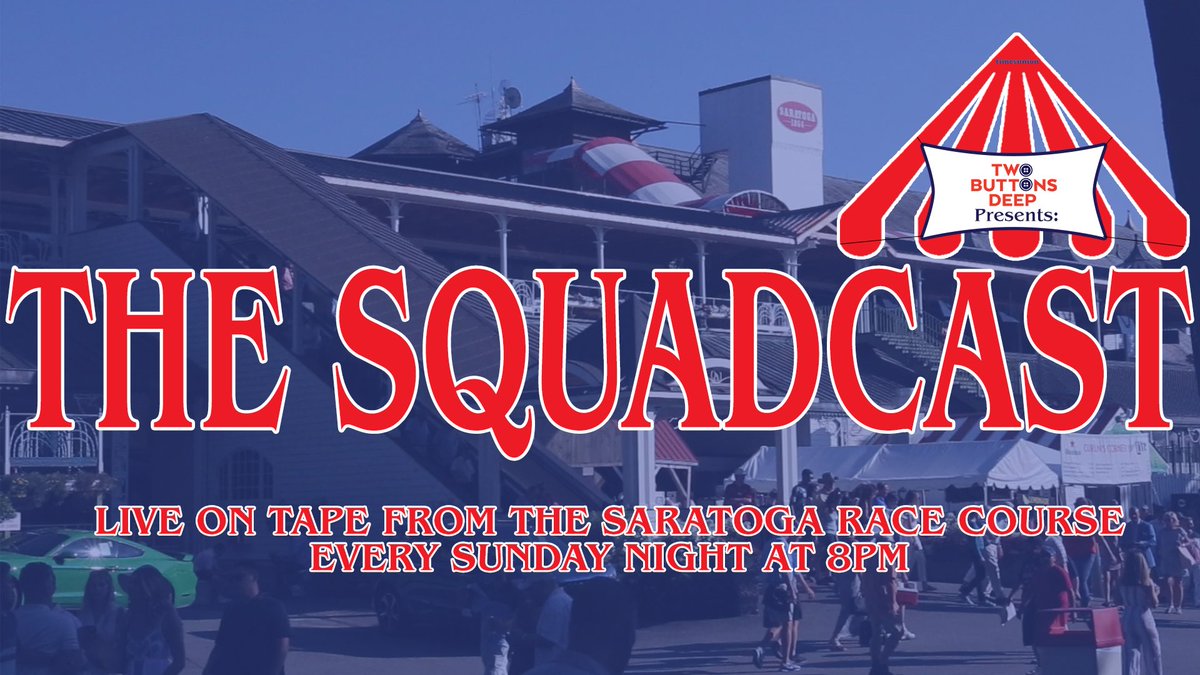TwoButtonsDeep's tweet photo. Tonight at 8PM! Tune in to our Squadcast live from the #Saratoga Race Course. Tonight’s episodes features 10 Questions Deep with @timesunion Editor Rex Smith, and a musical performance from @MadisonV. #2BDAtTheTrack https://t.co/A4XRm2rFnF