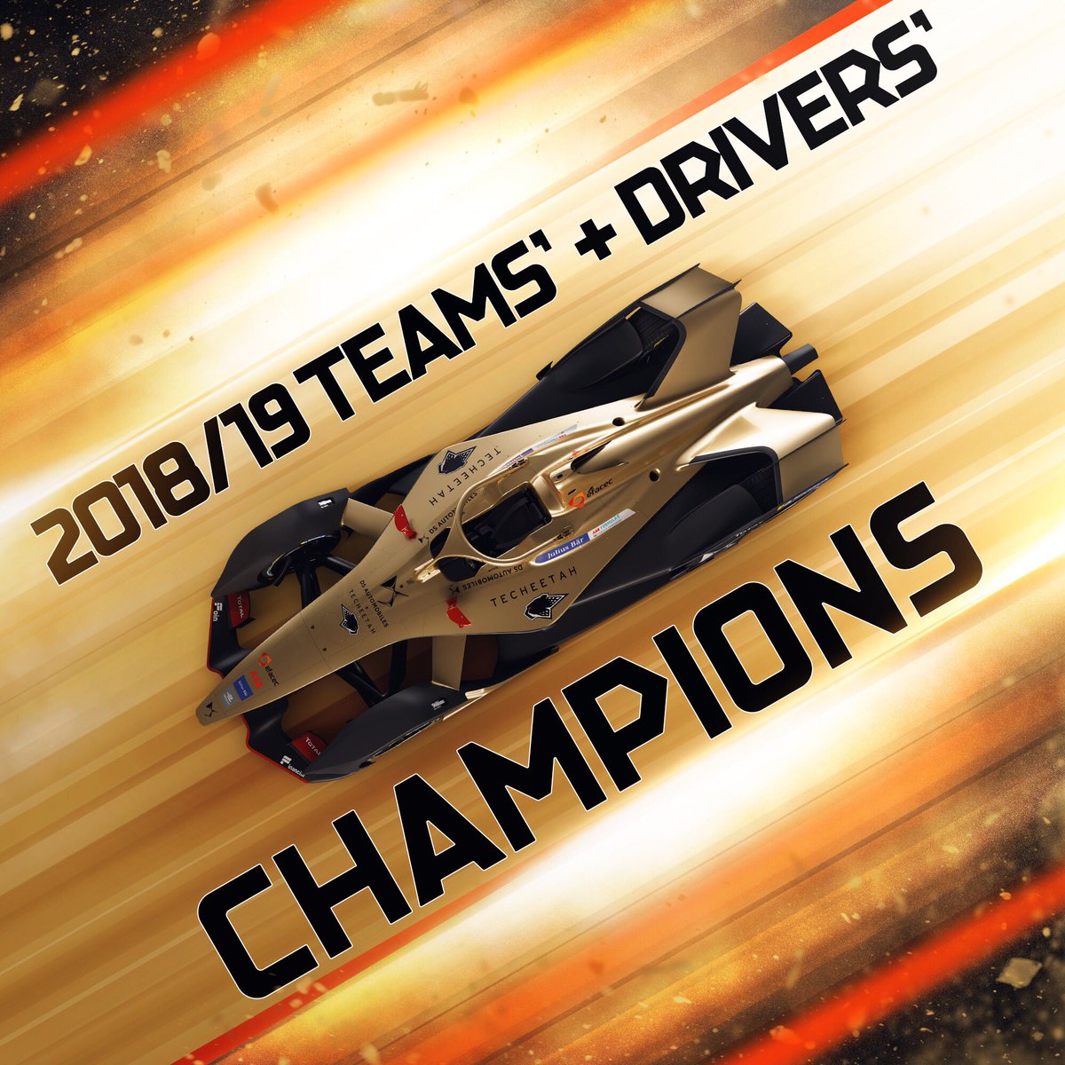 TECHEETAH_'s tweet image. WE ARE THE CHAMPIONS ⚡️

@JeanEricVergne crosses the line in 7th making him a DOUBLE WORLD CHAMPION AND claiming @DSTECHEETAH the team’s’ tile 🙌