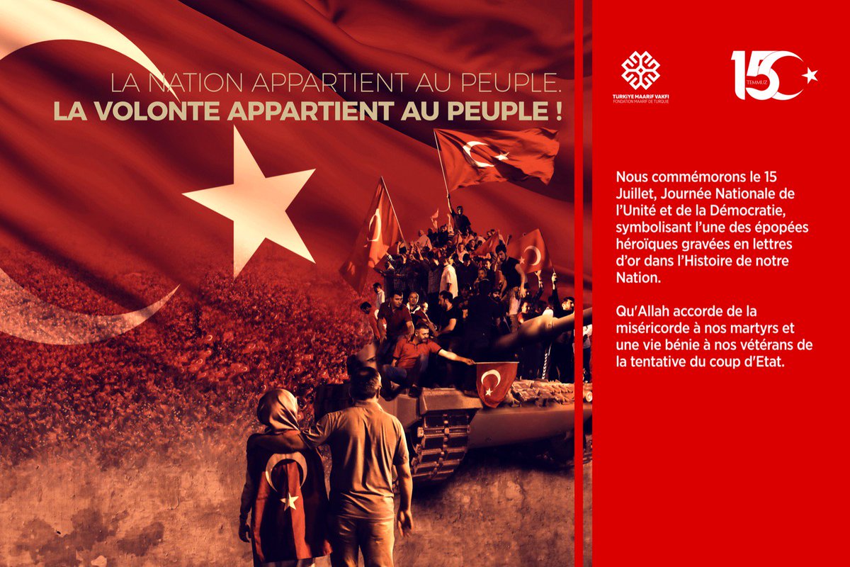 TMaarifVakfi's tweet photo. Nous commémorons le 15 Juillet, Journée Nationale de l’Unité et de la Démocratie, symbolisant l’une des épopées héroïques gravées en lettres d’or dans l’Histoire de notre Nation. https://t.co/4kVWToMDDq