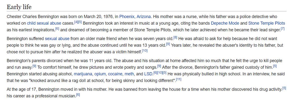 prayingmedic's tweet photo. 50) Chester Bennington was a musician, notably, the lead singer for Linkin Park and later, the lead singer for Stone Temple Pilots. He suffered from sexual abuse that began when he was 7 years old. https://t.co/loSYbffKKf
